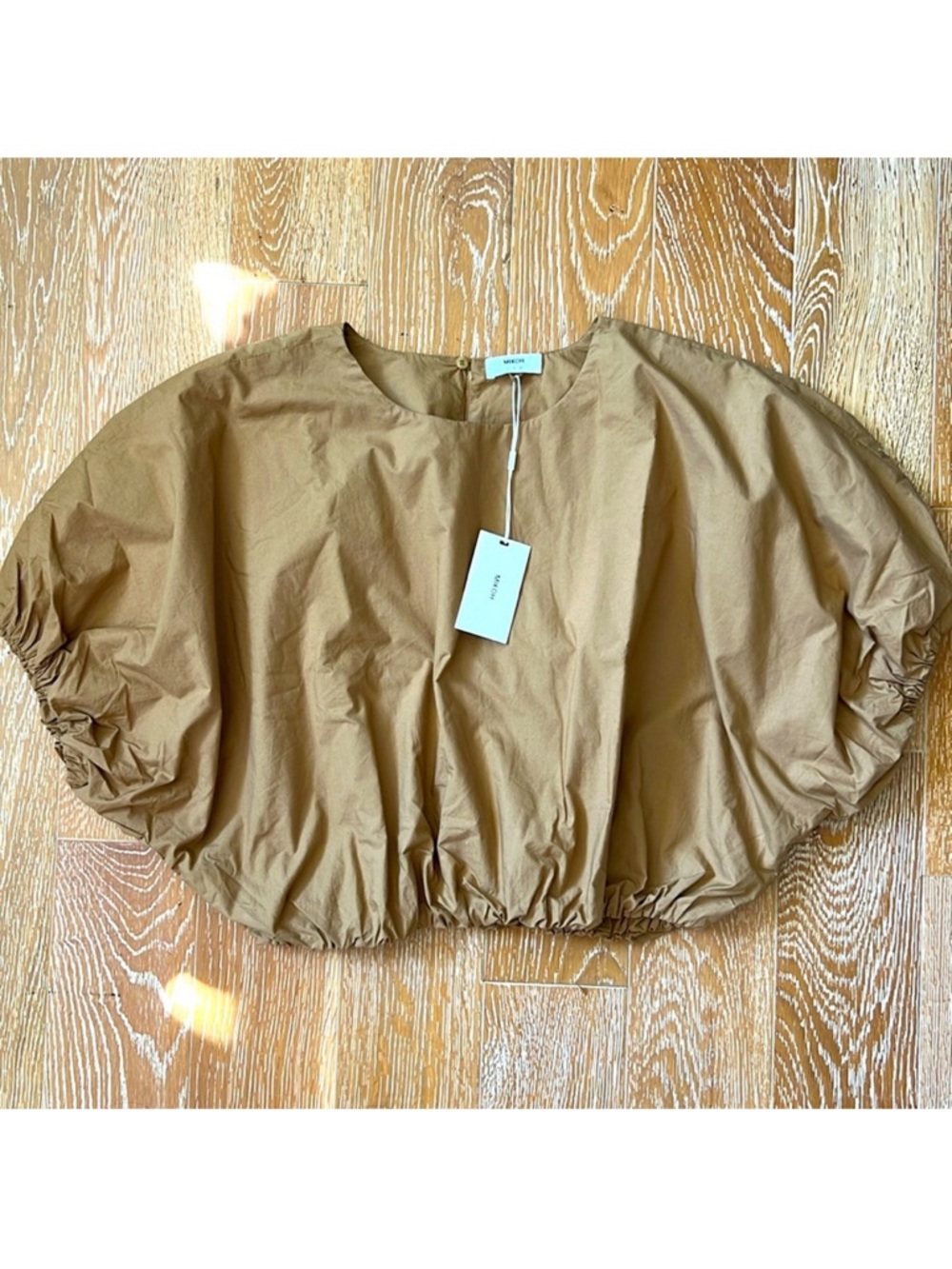 NWT Mikoh Tan Puff-Sleeve Crop Top
